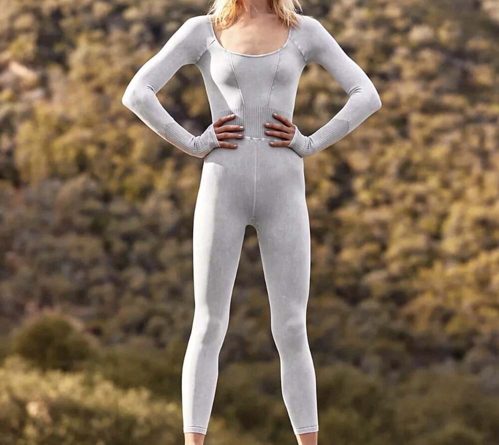 Free People Movement NWT XS/S Ice Grey Good Karma Long Sleeve Jumpsuit Yoga Gym